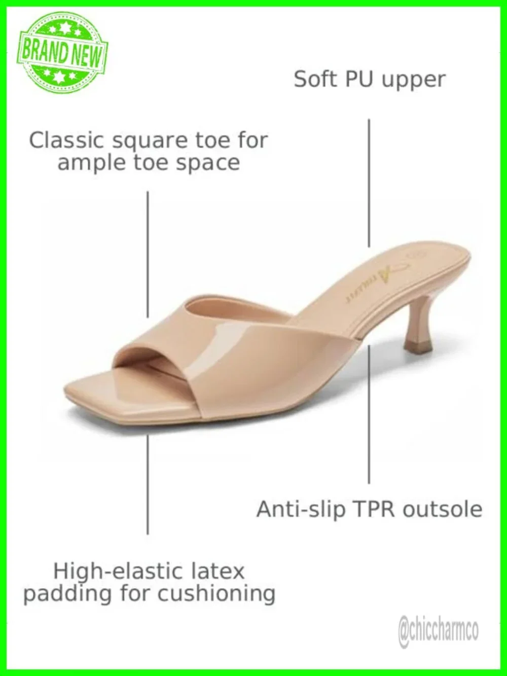 Kitten Heels for Women Square Toe PU Heeled Sandals Party Office